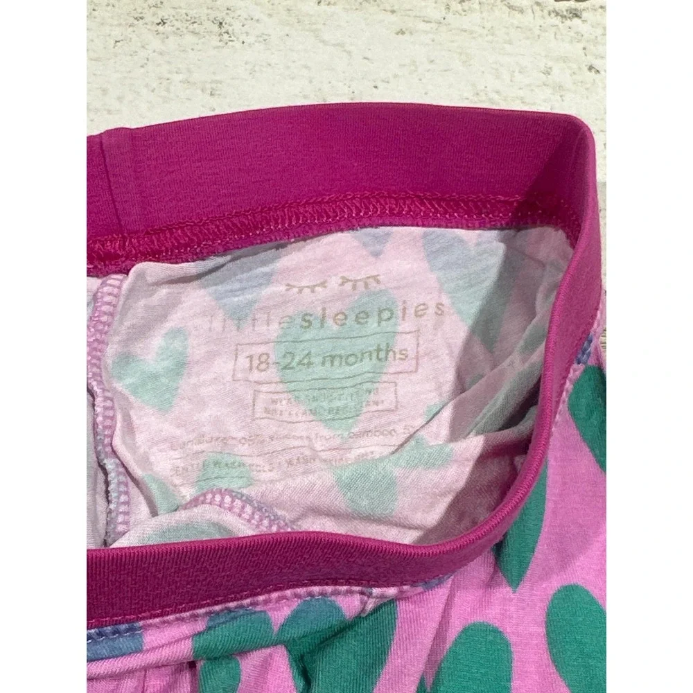 Little Sleepies Pajama Pants Girls 18-24 Months Pink Rainbow Ombre Hearts EUC